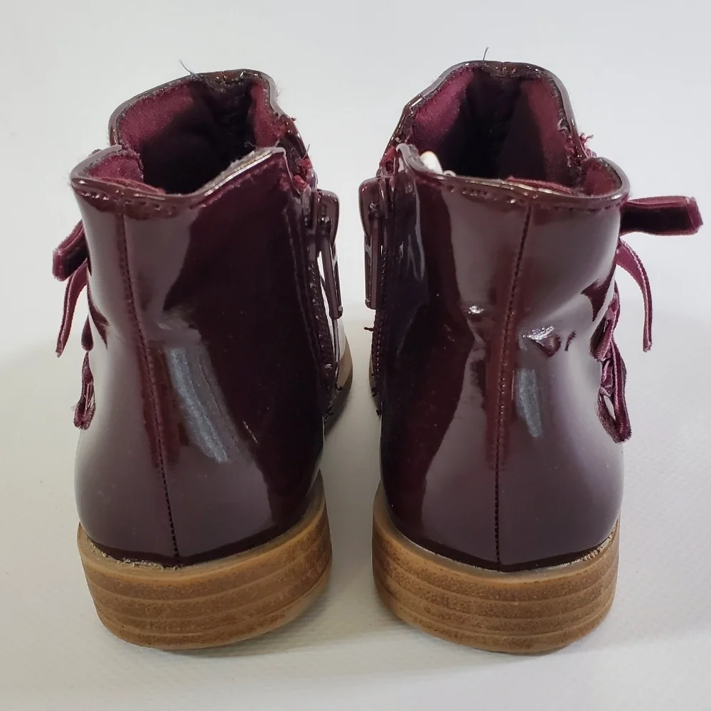 Gymboree Girls Faux Patent Leather Booties Deep Burgundy Size 6